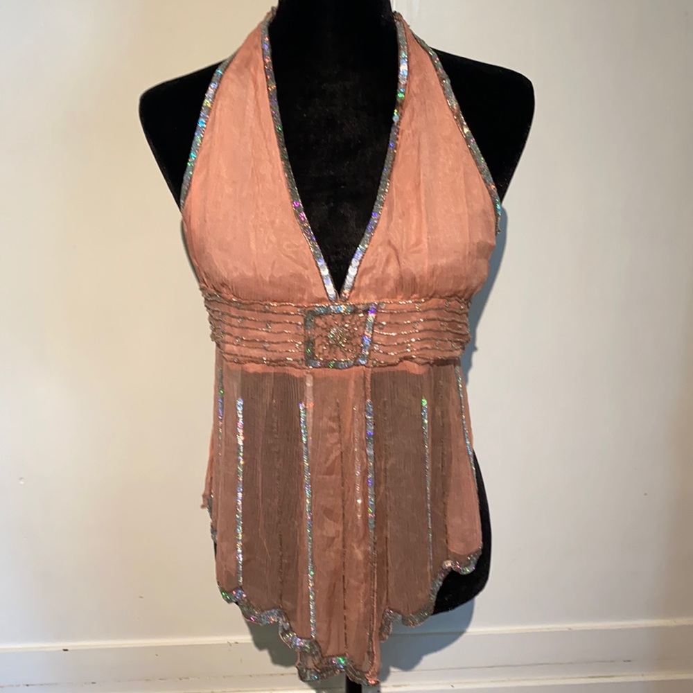 Pink Festival Top w/Sequins Vintage. No size/label